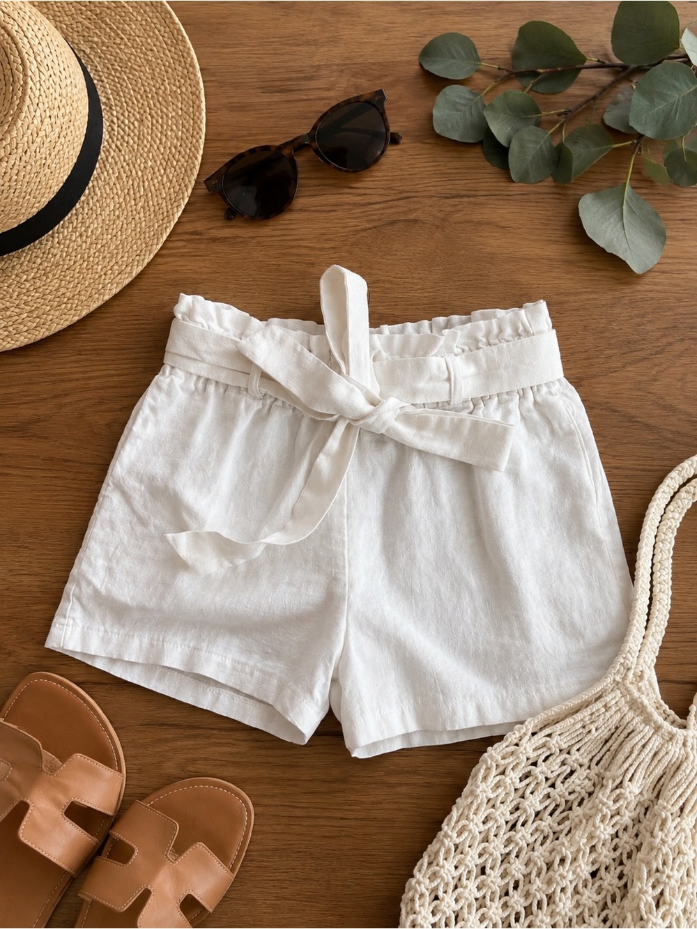 Have White High-Waist Tie-Belt Linen-Blend Women’s Shorts